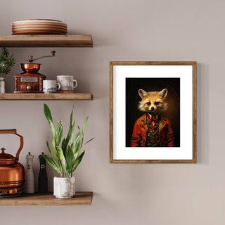 Victorian Fox Wearing a Suit Painting Wall Art 3AS