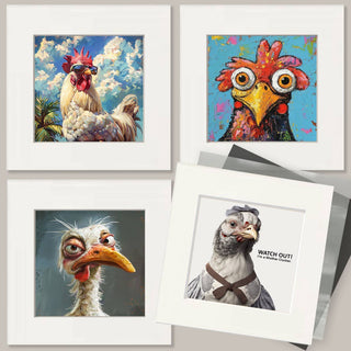 Mowbi's Chicken Farmcore Farmhouse Decor - 8"x10" Wall Art Print - Three Chickens Collage