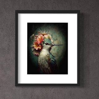 Hummingbird with Pink Flowers Painting Wall Art 2AS