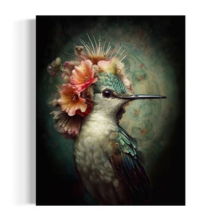Hummingbird with Pink Flowers Painting Wall Art 2AS