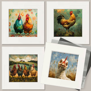 Mowbi's Chicken Farmcore Farmhouse Decor - 8"x10" Wall Art Print - Three Chickens Collage