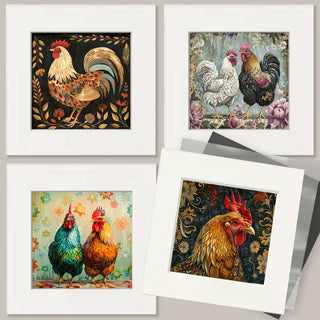Mowbi's Chicken Farmcore Farmhouse Decor - 8"x10" Wall Art Print - Three Chickens Collage