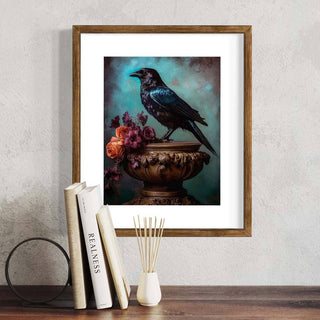 Black Raven and Moody Flowers Wall Art RA48