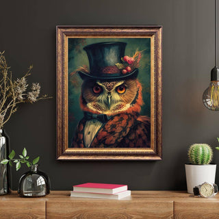 Gentleman Red Owl Vintage Portrait Wall Art AXS56