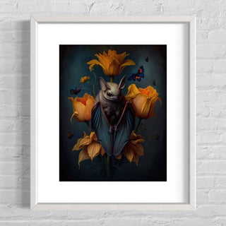 Vintage Fruit Bat Still Life Painting Wall Art