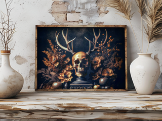 Skull With Antlers Still Life Wall Decor 132RD