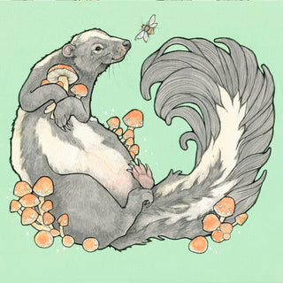 Forager - skunk and mushroom - 8x8 " Archival Print