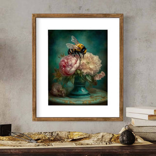 Bee and Pink Peonies Still Life Wall Art RA38
