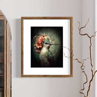 Hummingbird with Pink Flowers Painting Wall Art 2AS