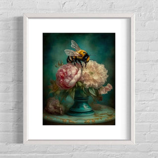 Bee and Pink Peonies Still Life Wall Art RA38
