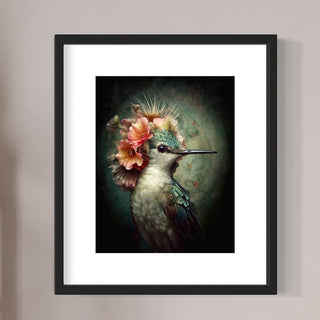 Hummingbird with Pink Flowers Painting Wall Art 2AS
