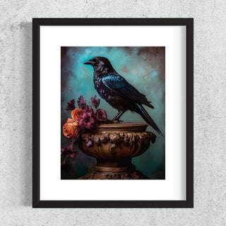 Black Raven and Moody Flowers Wall Art RA48