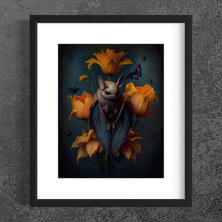 Vintage Fruit Bat Still Life Painting Wall Art