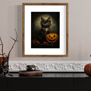 Black Cat and Jack O' Lantern Pumpkin Wall Art 28RD
