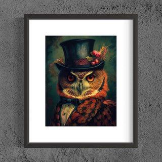 Gentleman Red Owl Vintage Portrait Wall Art AXS56