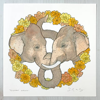Elephant Wreath - 8x8" Archival Print