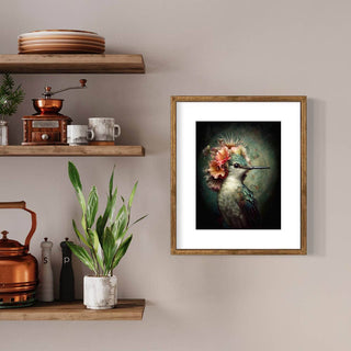 Hummingbird with Pink Flowers Painting Wall Art 2AS