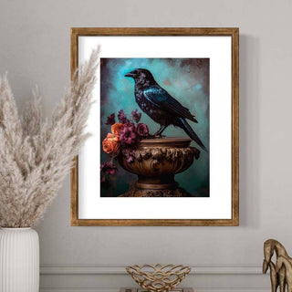 Black Raven and Moody Flowers Wall Art RA48