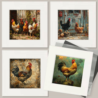 Mowbi's Chicken Farmcore Farmhouse Decor - 8"x10" Wall Art Print - Three Chickens Collage