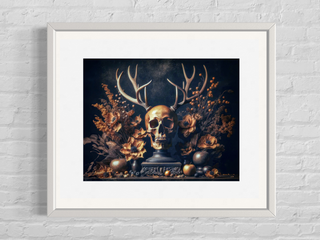 Skull With Antlers Still Life Wall Decor 132RD