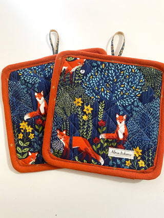 Foxes Cork and Cotton Potholder (no pocket)