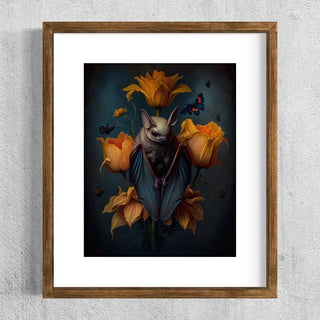 Vintage Fruit Bat Still Life Painting Wall Art